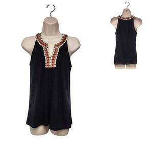 Lucky Brand Embroidery Accent Knotted V-Neck Sleeveless Top Blouse Size XS